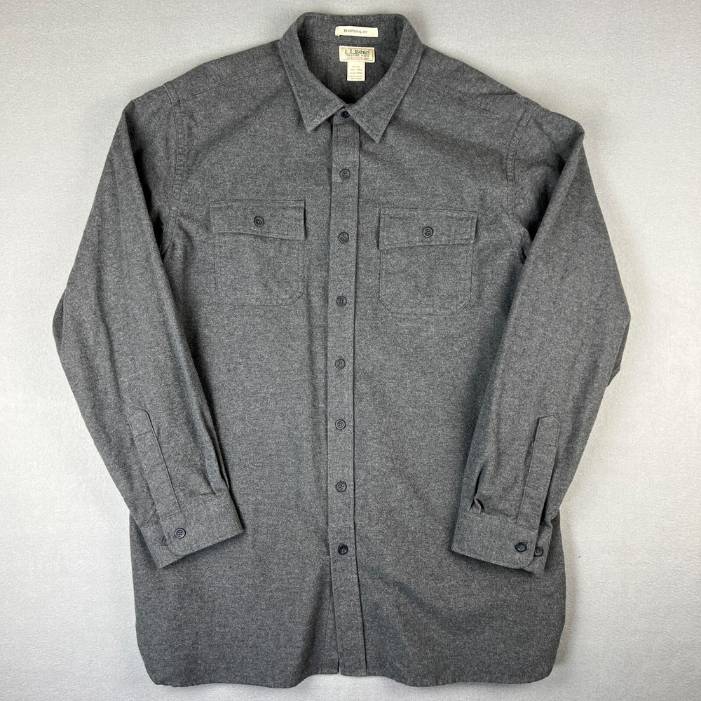 LL Bean Chamois Shirt Mens XXL Tall  Traditional Fit Cotton Button Up Grey‎